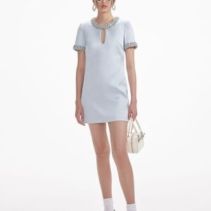 Self-Portrait Blue Satin Embellished Mini Dress